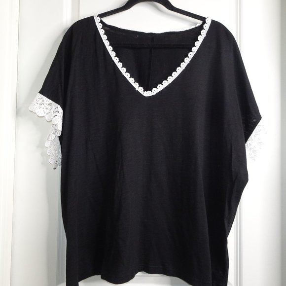 Shein Curve Batwing Contrast Lace Blouse - Picture 1 of 8